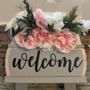 Welcome: Wood Slat with Flowers